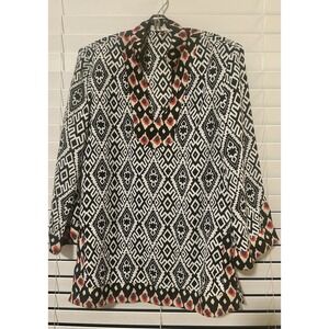 Le Sample Black Geometric Print Tunic Blouse Size Small